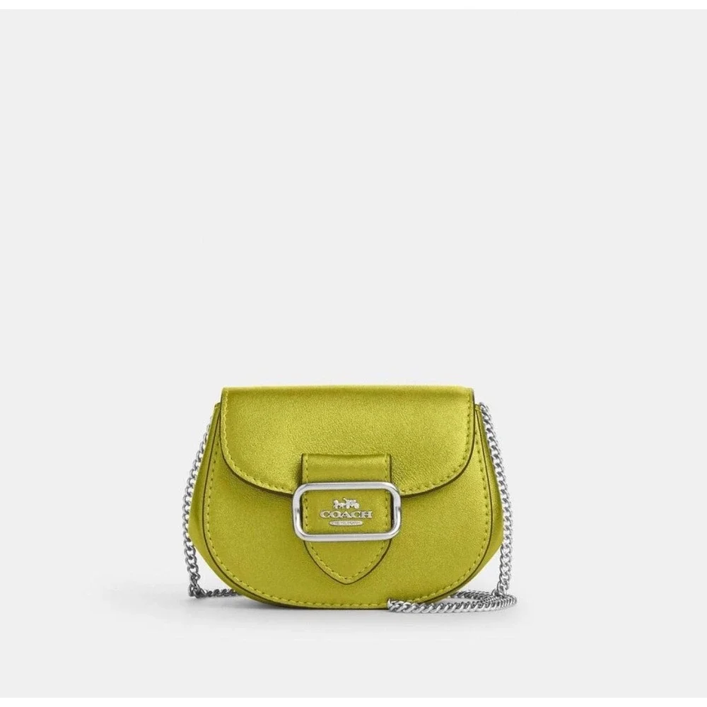 Coach micro bag Morgan Card Case on a Chain Lime Green Leather Mini Crossbody